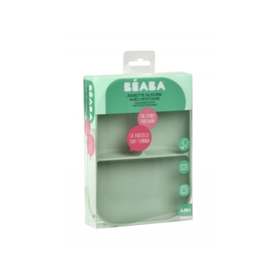 Silikonteller delený s prísavkou Sage Green – Béaba