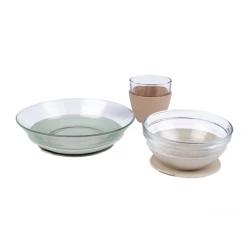 Glas-Essset mit Saugnäpfen Natural
