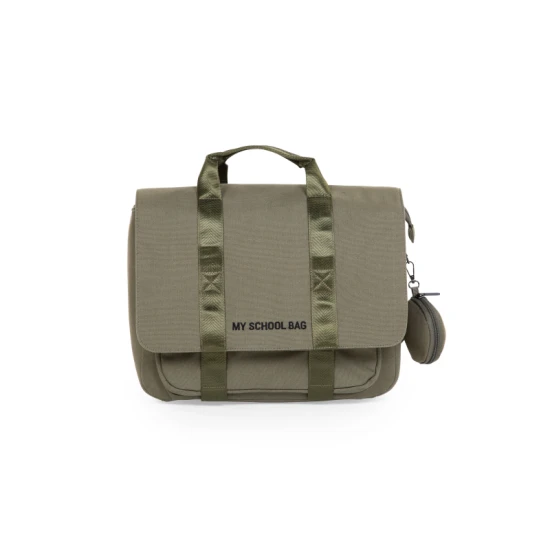 Childhome Canvas Khaki – Schultasche mit Reflex-Regenhülle 39×31×12 cm