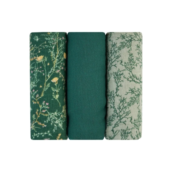 Mullwindeln 75x75 cm 3 Stück Secret Garden Green Mullwindeln 75x75 cm 3 Stück Secret Garden Green - KikkaBoo 31103010103KB
