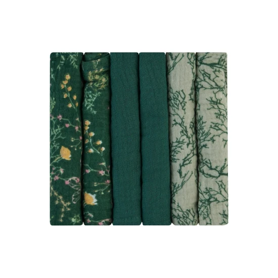 Mullwindeln 30x30 cm 6 Stück Secret Garden Green Mullwindeln 30x30 cm 6 Stück Secret Garden Green - KikkaBoo 31103010105KB