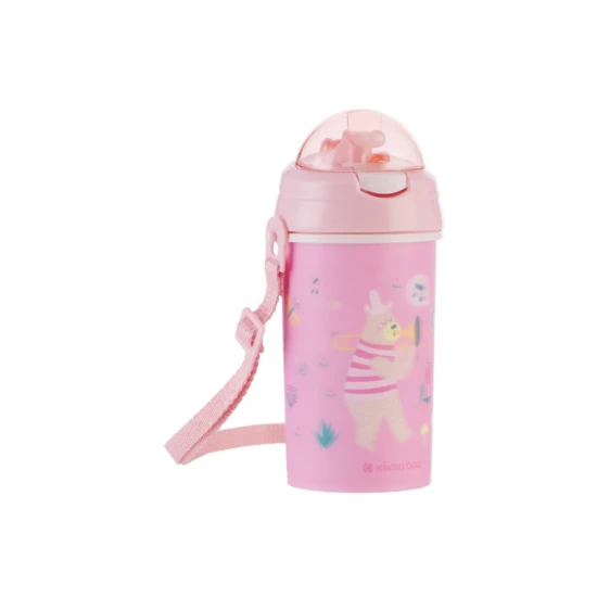 Trinkbecher mit Silikon-Trinkhalm und Trageband 450 ml Music Fest Pink - KikkaBoo 31302030081KB