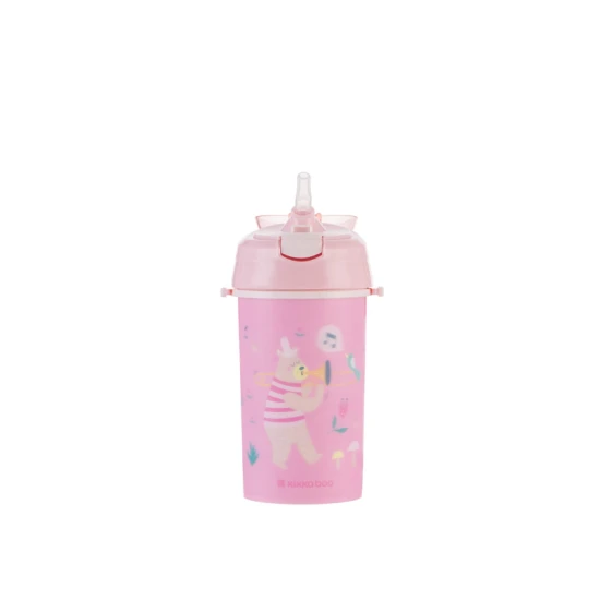 Trinkbecher mit Silikon-Trinkhalm und Trageband 450 ml Music Fest Pink - KikkaBoo 31302030081KB