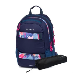 Schulrucksack mit Etui OXY Sport Flowers Blue