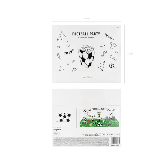 Kleine Snackboxen mit Fußbällen.